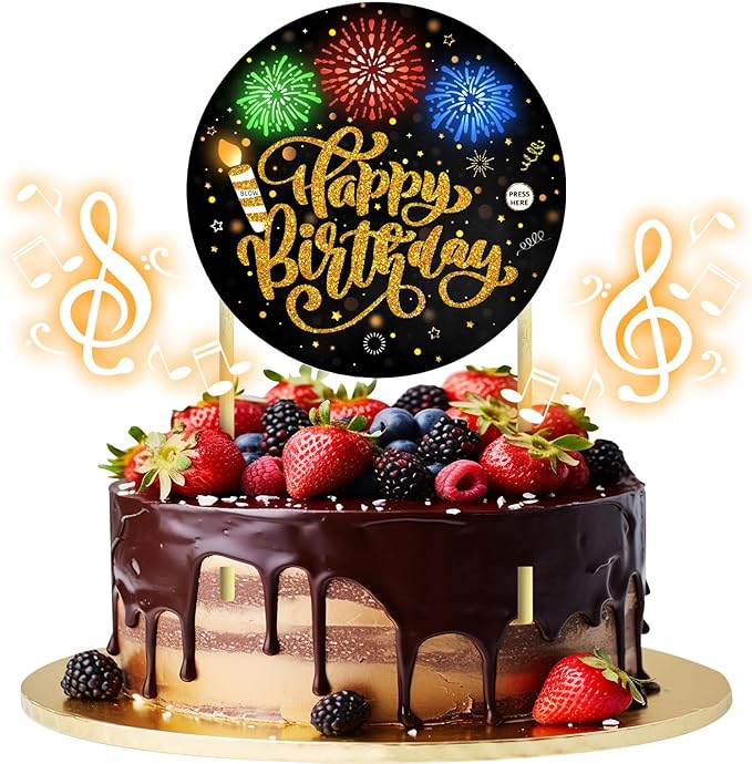 Birthday Cake Toppers，with Light and Music, Blowable，Birthday candles，Fabulous Cake Decoration for girl or Women– Plays Hit Song 'HAPPY Birthday' (Black Gold)