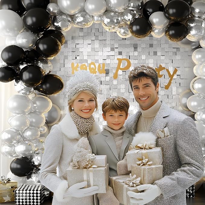 Shimmer Wall Sequin Backdrop, 48pcs Square Shimmer Wall Sequin Backdrop, DIY Party Shiny Decor for Wedding, Birthday, Anniversary, Graduation, Holiday&Home Background Supplies (Silver)