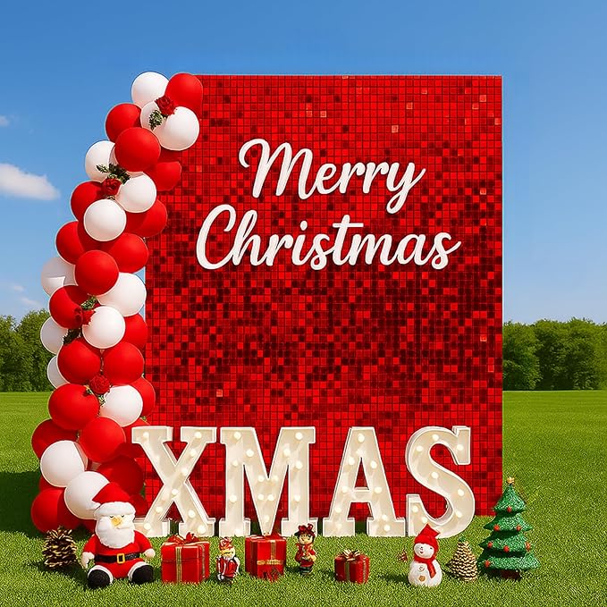 Shimmer Wall Sequin Backdrop, 24pcs Square Shimmer Wall Sequin Backdrop, DIY Party Shiny Decor for Wedding, Birthday, Anniversary, Graduation, Holiday&Home Background Supplies (Gold Clear)