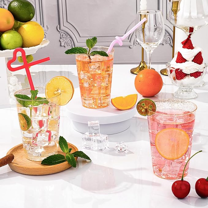 Goodluck 12 oz 50 PCS Gold Glitter Plastic Cups, Disposable Glitter Cups, Elegant Plastic Cocktail Glasses, Fancy Party Cups for Wedding, Birthday, Holiday