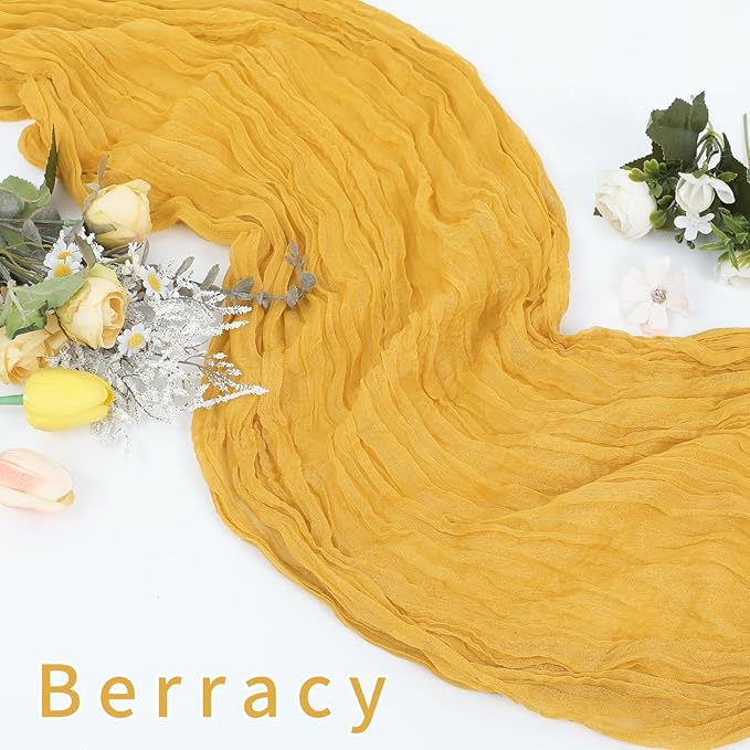 1 Pack Cheesecloth Table Runner Rustic Sheer Boho Gauze 35 x 120 Inch Centerpiece Cheese Cloth for Bridal Baby Shower Summer Spring Decorations Gold