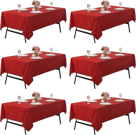 6-Pack 60x120 inch Red Table Cloths, Solid Stain and Wrinkle Resistant Oblong Tablecloth, Premium Plain Weave Polyester Fabric Rectangle Table Linen Covers for Hotel, Wedding