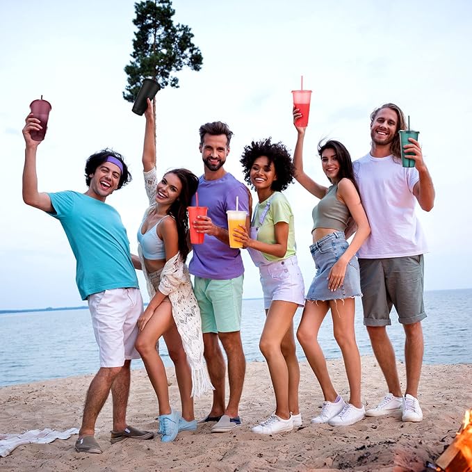 Honeydak 60 Pack Tumbler with Straw and Lid Bulk Glitter Plastic Cups Water Bottle Iced Coffee Travel Mug Reusable Party Favor Cups for Birthdays travel 24-27 oz (Bright Colors)