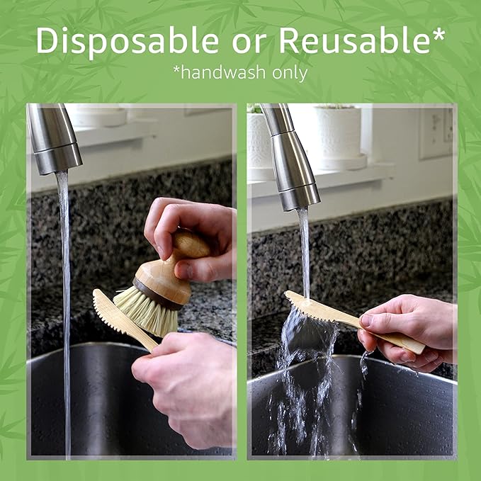 100% Bamboo Knives Set - 100 Biodegradable Utensils (100 Knives) | Reusable or Disposable Bamboo Flatware | Compostable FSC Certified Knives for Weddings, Camping, Parties