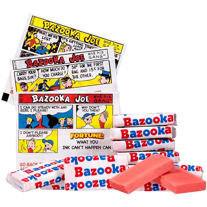 Bazooka Bubble Gum Bulk, Halloween Candy Bulk, 225 Count Tub of Chewing Gum Individually Wrapped, Old Fashioned 90's Candy for Baseball, Party Favors, Goodie Bags, Trick or Treating