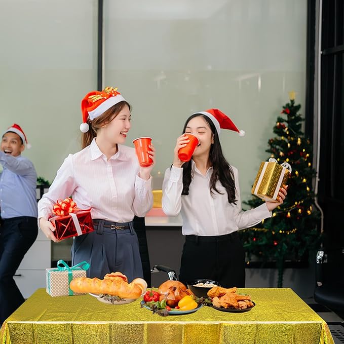 BRAVESHINE Gold Tablecloth Disposable Table Covers - Plastic Rectangle Table Cloth for New Years/Christmas/Men Birthdays/Engagement/Anniversary/Luau Party Decorations - 2 Set 108" x 54"