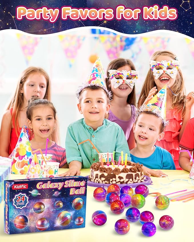 24 Pack Galaxy Slime Party Favors, Non-Sticky, Stress Relief Treasure Box Toys for Classroom Prizes Party Supplies, Student Gifts Goodie Bags Stocking Stuffers for Kids Boys Girls 4-8, 8-12