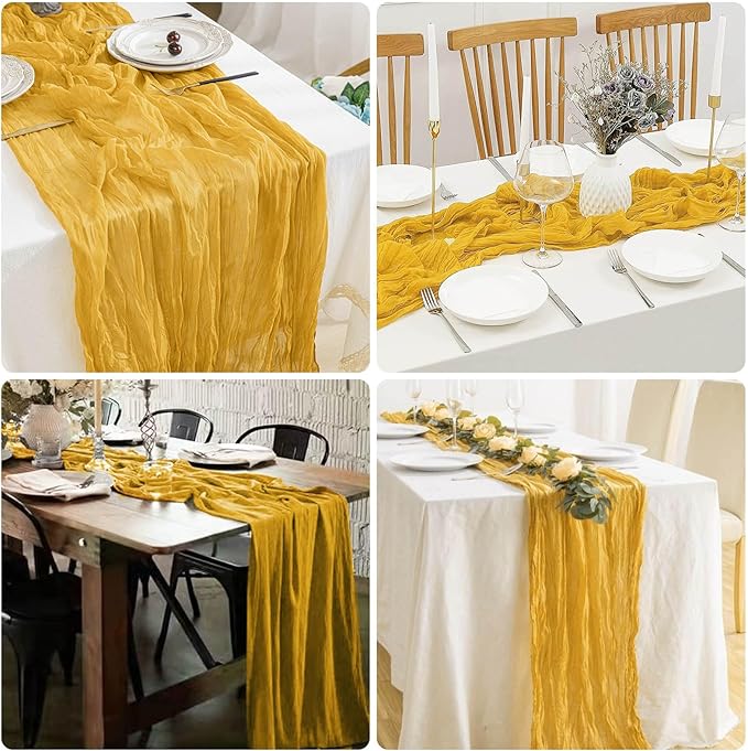 8 Pack Cheesecloth Table Runner Rustic Sheer Boho Gauze 35 x 120 Inch Centerpiece Cheese Cloth for Bridal Baby Shower Summer Spring Decorations Gold