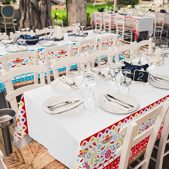 Gatherfun Fiesta Party Supplies & Cinco de Mayo Decorations - Ultimate 2-Pack Mexican Party Supplies with Vibrant Disposable Plastic Tablecloth, 54x108, Mexican Birthday, Taco Events