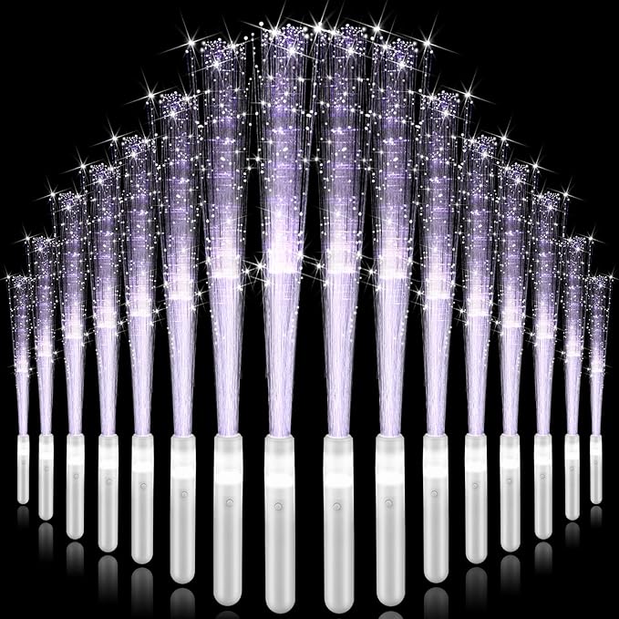 200 Pieces Fiber Optic Wand Bulk 13.8 Inch White Glow Stick Wedding Fiber Optic Stick with 3 Light Modes LED Light up Wand Flashing for Bridal Shower Glow in The Dark Party Favors