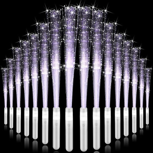 200 Pieces Fiber Optic Wand Bulk 13.8 Inch White Glow Stick Wedding Fiber Optic Stick with 3 Light Modes LED Light up Wand Flashing for Bridal Shower Glow in The Dark Party Favors