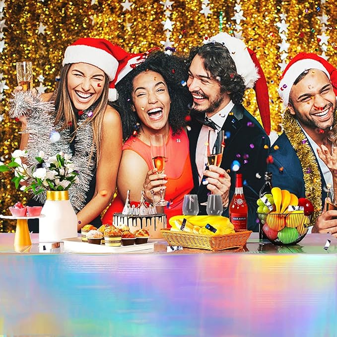 4 Pack Iridescence Plastic Tablecloths Shiny Disposable Laser Rectangle Table Covers for Party Decoration Birthday Bridal Wedding Christmas 54" x 108"