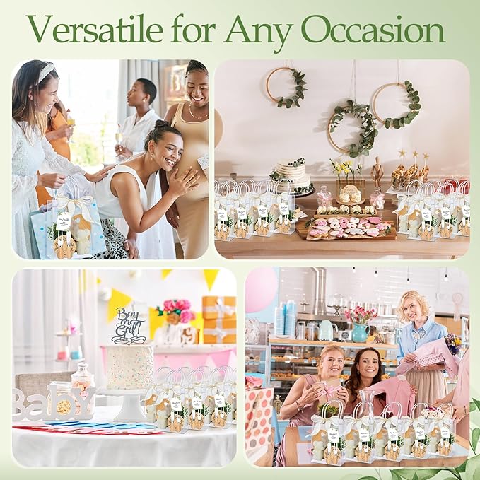 Honeydak 49 Pcs Baby Shower Prizes for Game Players 6 Sets Bamboo Cheese Board Fork Knives Coasters Towel Artificial Potted Plant Thanks Card Gift Bag for Baby Bridal Shower Wedding Favors (Heart)