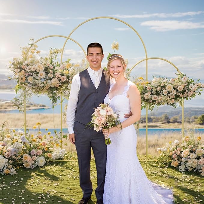 UDEAR Metal Arch Backdrop Stand Set of 3(7.2FT,6.6FT,6.0FT),Arch Kit for Weddings,Parties,Events,Climbing Plants,Baby Shower Photo Backdrops,Gold