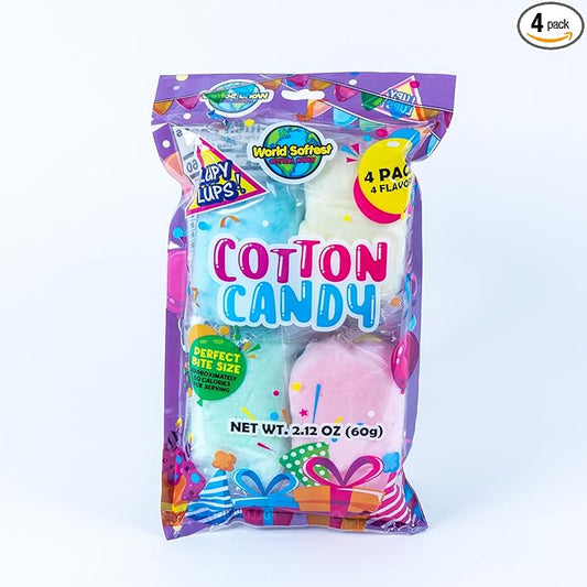 Lupy Lups Cotton Candy Party Pack of Assorted Flavors 4 Individually Wrapped 2.12oz Servings