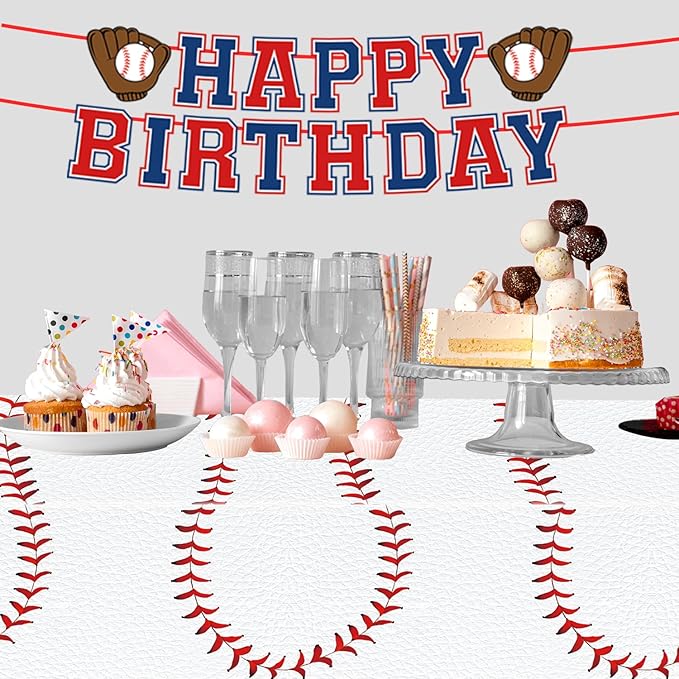 Oigco 3 PCS Baseball Tablecloth — Baseball Party Decorations — Sports Disposable Table Covers for Boys Sports Birthday Party, Team Game Day, Outdoor Picnic, 54 x 108 Inch