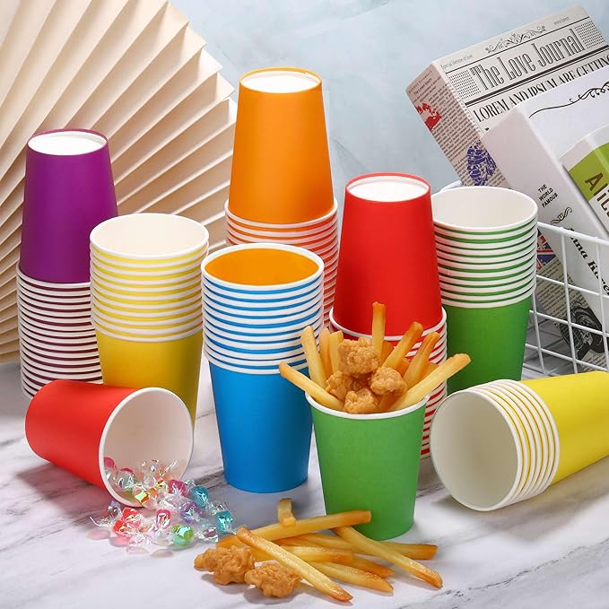 URATOT 120 Pieces 9 Ounce Disposable Paper Cups Rainbow Party Cups Drinking Cups for Party, DIY and Holiday, 6 Colors