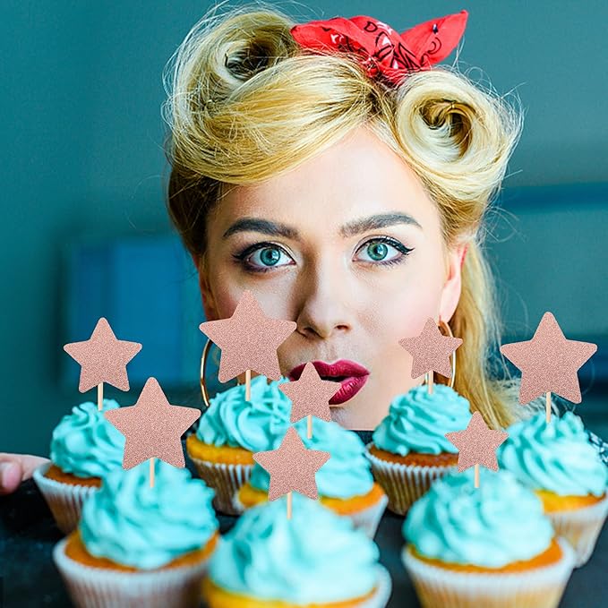 30 PCS Little Star Cupcake Toppers Glitter Twinkle Star Cupcake Picks Wedding Engagement Bridal Shower Baby Shower Birthday Party Cake Decorations Supplies Mixed Size Rose Gold