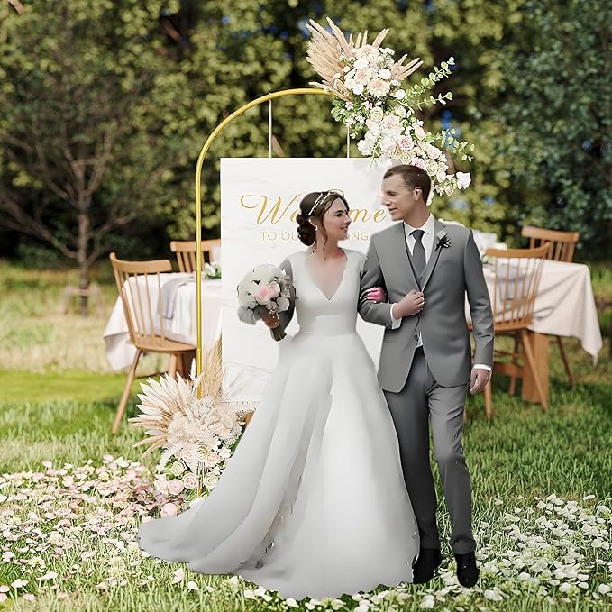 UDEAR 6.6FT Metal Arch Backdrop Stand,for Wedding Backgrounds Climbing Plants Event Decorations Outdoor Ceremonies,Gold