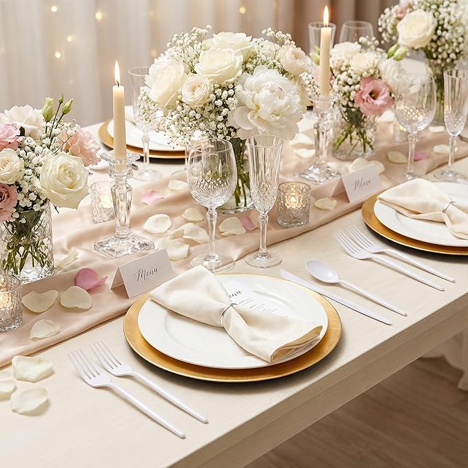 Supernal 180PCS White Plastic Silverware,White Utensils Set Disposable,Disposable Silverware Include 60 Forks,60 Knives,60 Spoons,Heavy Duty Party Cutlery for Birthday,Dinner,Wedding