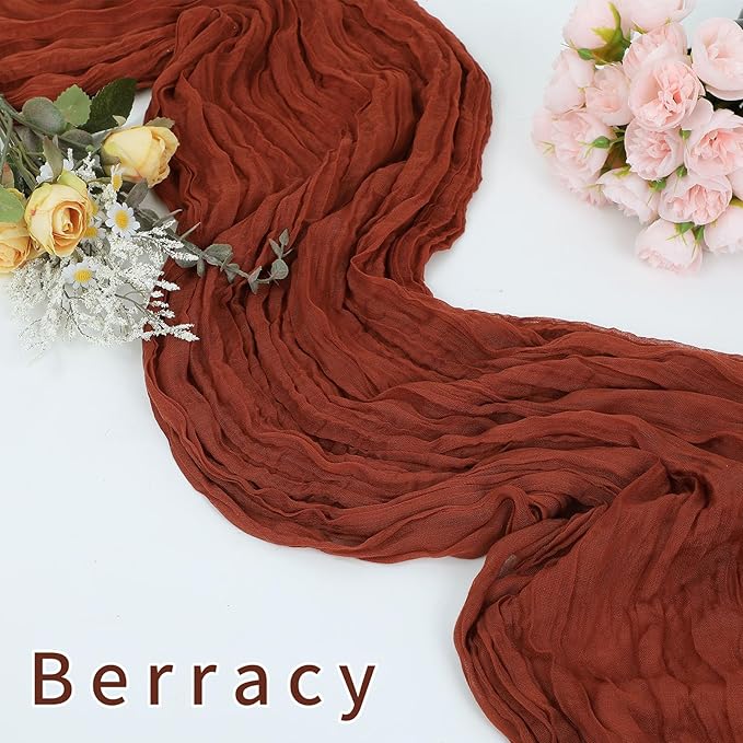 8 Pack Cheesecloth Table Runner Rustic Sheer Boho Gauze 35 x 120 Inch Centerpiece Cheese Cloth for Bridal Baby Shower Summer Spring Decorations Terracotta