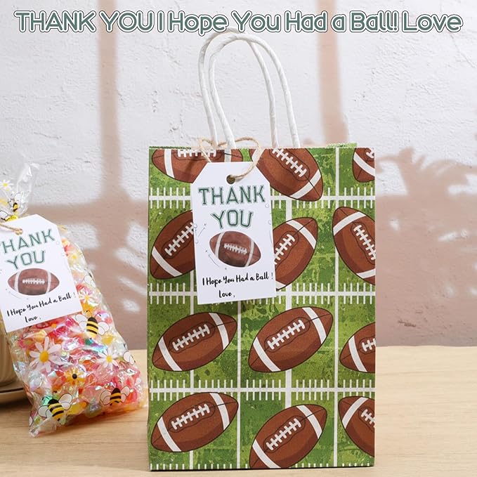 50Pcs Football Thank You Tags, Rugby Birthday Party Favor Thank You Sport Themed Party Hang Tags for Gifts Wrapping Craft Birthday Decorations