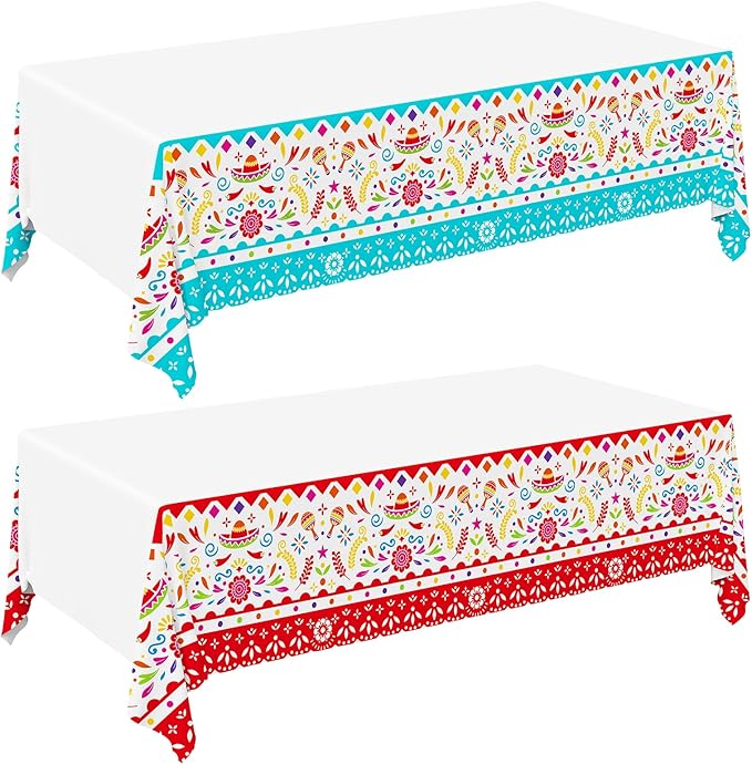 Gatherfun Fiesta Party Supplies & Cinco de Mayo Decorations - Ultimate 2-Pack Mexican Party Supplies with Vibrant Disposable Plastic Tablecloth, 54x108, Mexican Birthday, Taco Events