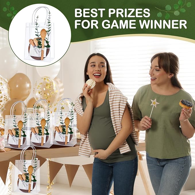 55Pcs Baby Shower Prizes for Game Winners 6 Sets Cheese Board Spoon Fork Butter Spreaders Plaid Towel Thank You Card and Gift Bags for Baby Shower Wedding Bridal Shower Favors (Round Shaped)