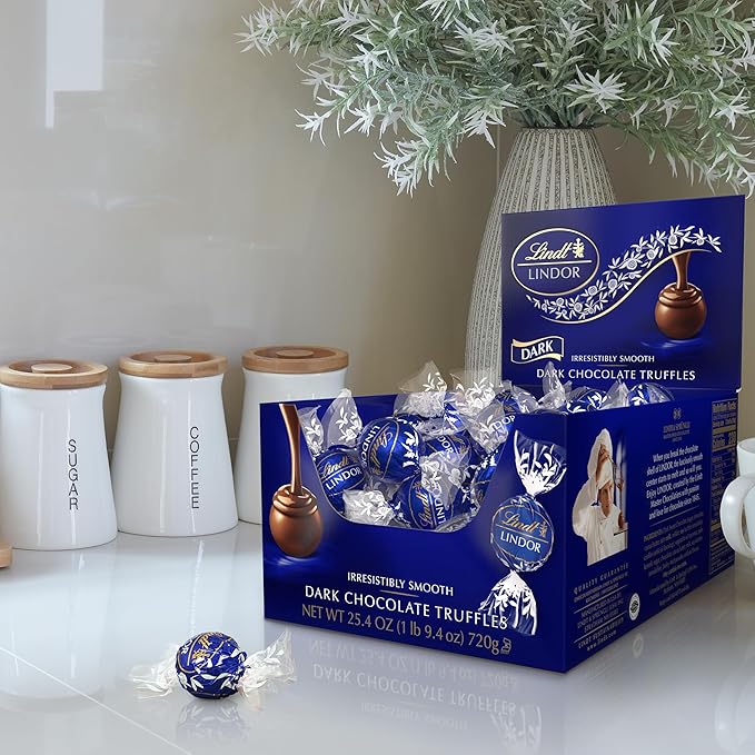 Lindt LINDOR Dark Chocolate Candy Truffles, Dark Chocolate with Smooth, Melting Truffle Center, 25.4 oz., 60 Count