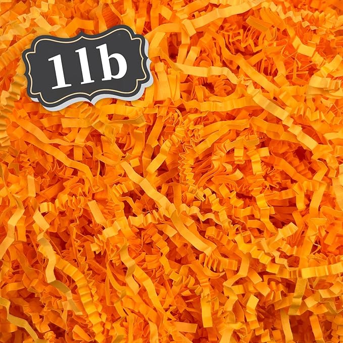 1 LB Fluorescent orange Crinkle Cut Paper Shred Filler Great for Gift Wrapping, Basket Filling, Birthday, Wedding, Halloween, Thanksgiving, Christmas Day, New Year Party Decorations Filling Supplies