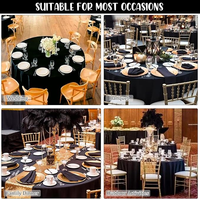 Fivenl 12 Pack Black Round Tablecloth 90 Inch Round Table Covers Bulk Washable Polyester Fabric Round Table Clothes for Wedding Party Reception Banquet Buffet Restaurant (Black, 90 Inch)