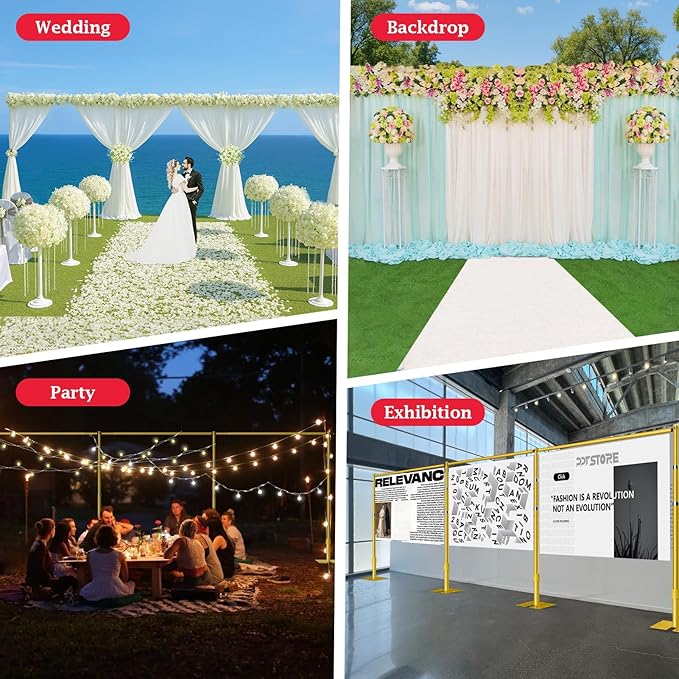 EMART Backdrop Stand Heavy Duty 8.9ftx30ft, Adjustable Pipe and Drape Photo Background Support Kit, Metal Frame with Flat Base for Wedding Birthday Party Banquet Decorations-Gold