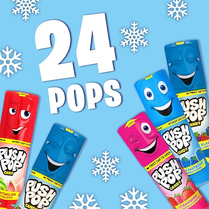 Push Pop Halloween Candy Variety Pack, 24Ct Bulk Individually Wrapped Lollipops for Party Favors in Assorted Flavors, Full Size, Fun Hard Candy For Birthday, Trick or Treat, Halloween Bowls, Gifts