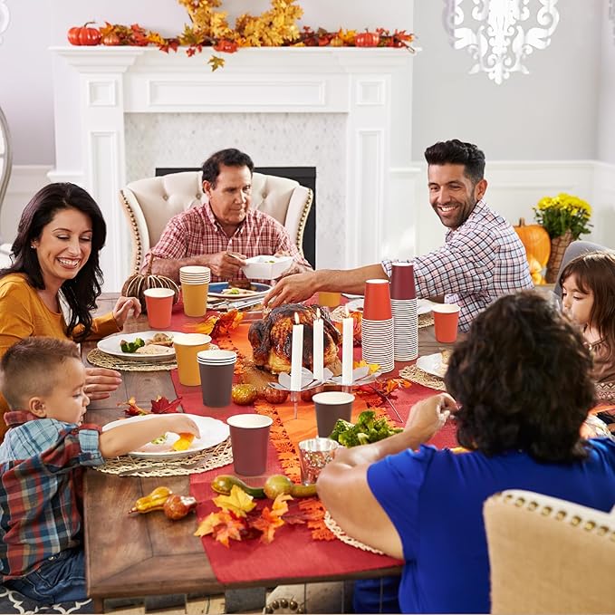 URATOT 120 Pieces 9 Ounce Disposable Paper Cups Autumn Color Party Cups Thanksgiving Fall Drinking Cups for Party, DIY, and Holiday, 4 Colors