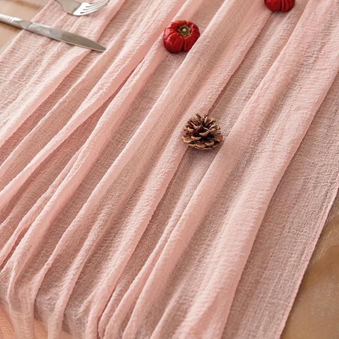 Pink Table Runner Cheese Cloth Rustic Gauze Cheesecloth Table Runner 120 Inch 10 FT for Wedding Baby Shower Bridal Shower Party Sheer Boho Home Tea Party Decorations