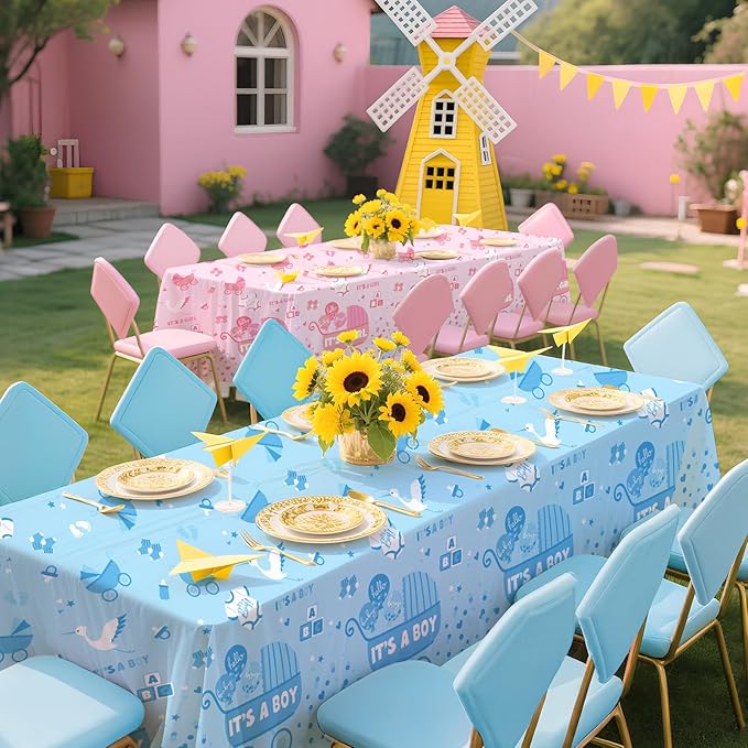 Gatherfun Baby Gender Reveal Party Supplies: 2-Pack Gender Reveal Decorations,Disposable Plastic Tablecloth, Ideal Table Cover for Boy or Girl, Baby Shower Party Decorations