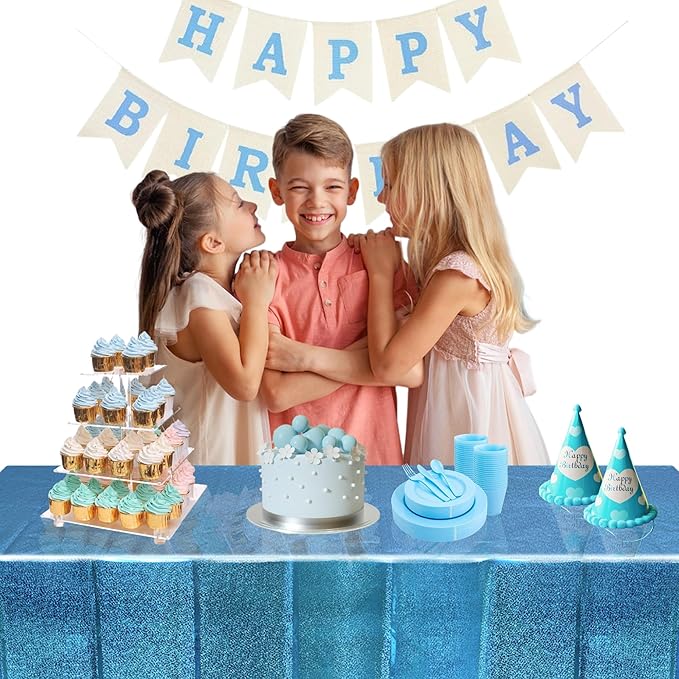 BRAVESHINE Birthdays Party Tablecloth Disposable Table Covers - Blue Plastic Rectangle Table Cloth for Boy/Girl Princess/Mermaid/Ocean/Undersea Theme Decorations - 2 Set 108" x 54"