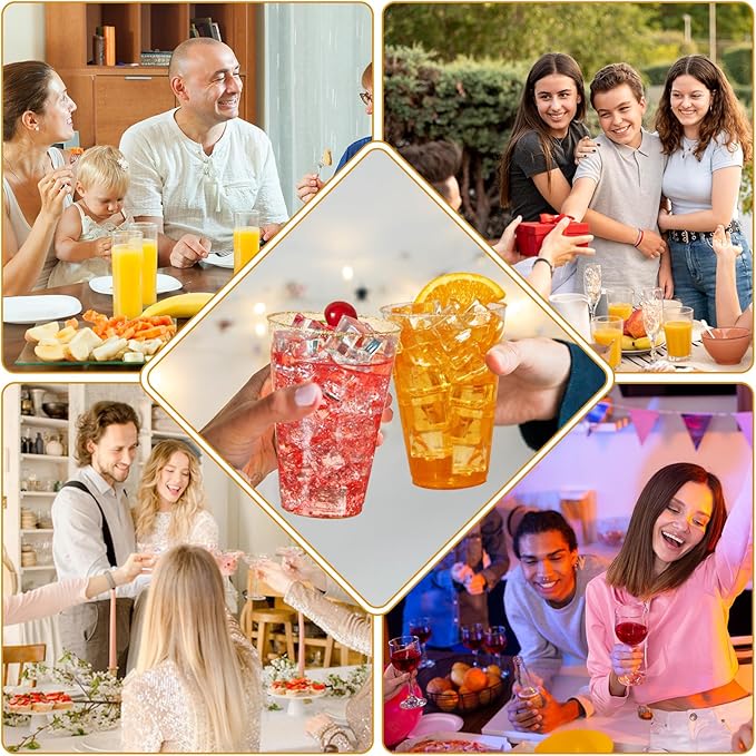 Vplus 100 Count 14 OZ Gold Glitter Heavy Duty Large Plastic Cups, Disposable Plastic Glasses Tumblers, Elegant Wedding Birthday Christmas Party Cups