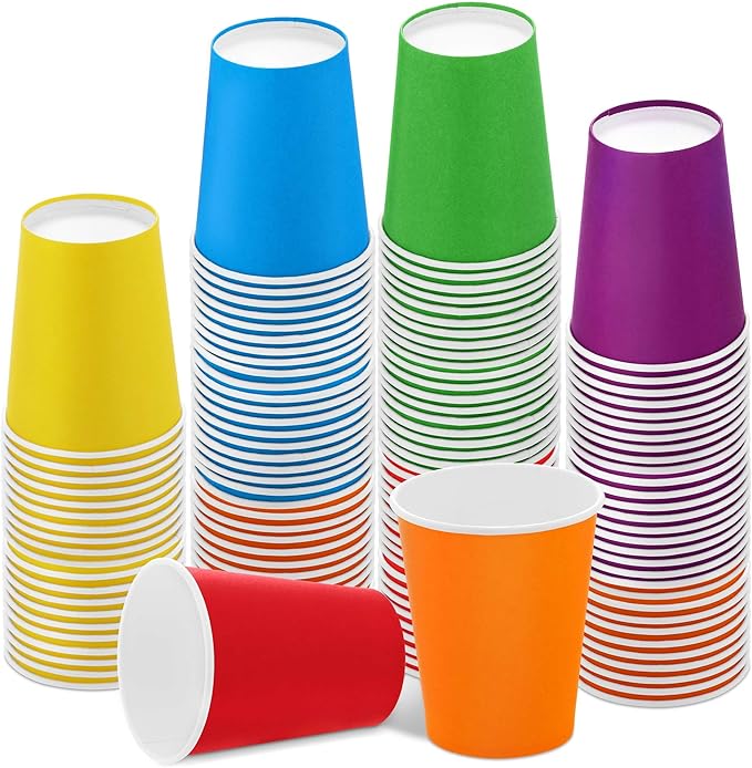 URATOT 120 Pieces 9 Ounce Disposable Paper Cups Rainbow Party Cups Drinking Cups for Party, DIY and Holiday, 6 Colors