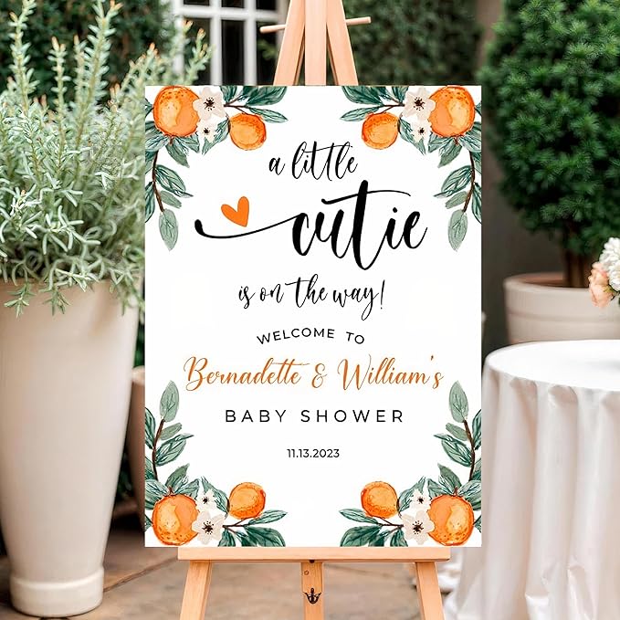 A Little Cutie Is On The Way Baby Shower Welcome Sign, Little Cutie Welcome Sign, Citrus Fruit Theme, Clementine Baby Shower Sign, Custom Orange Babies Décor #7