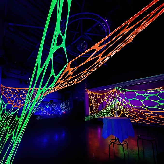 Mesh Party Decoration Background Cloth 9.5ft x 7ft Black Light Party Decoration Spandex Lycra Mesh with Eyelets for Installation (Neon Green, 9.5ft x 7ft)
