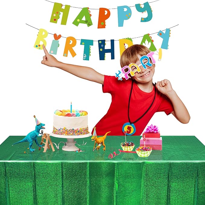 BRAVESHINE Green Table Cloth Disposable Table Covers - Plastic Rectangle Tablecloth for Christmas/New Years/St Patricks Day/Hawaiian/Luau/Dinosaur/Jungle-Theme Party Decorations - 2 Set 108x54In