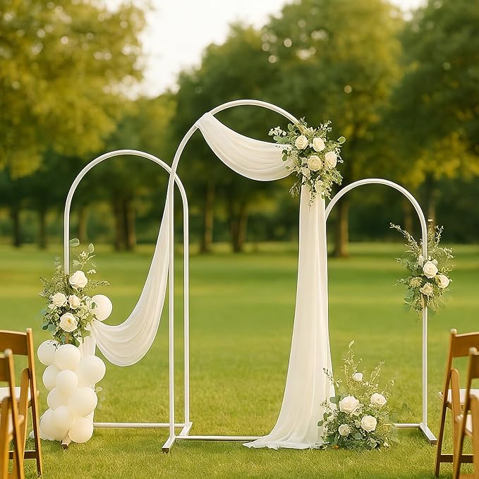 Metal Arch Backdrop Stand Set of 3, Heavy-Duty Balloons Arch Frame for Wedding Ceremony, Party, Baby Shower, Birthday Decorations (White, 4ft+5ft+6ft)