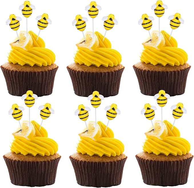 25Pcs Bumble Bee Cupcake Toppers Resin Little Figurine Bee Cupcake Picks Oh Babee Cake Decorations for Bee Theme Baby Shower Kids Boys Girls Birthday Party Decoration Supplies