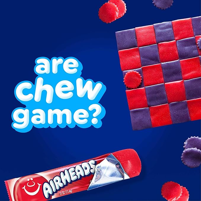 Airheads Full-Size Candy Bars, Taffy Candy Bulk Pack, Individually Wrapped, Cherry Fruit Flavor Artificially Flavored, 36 Count Box