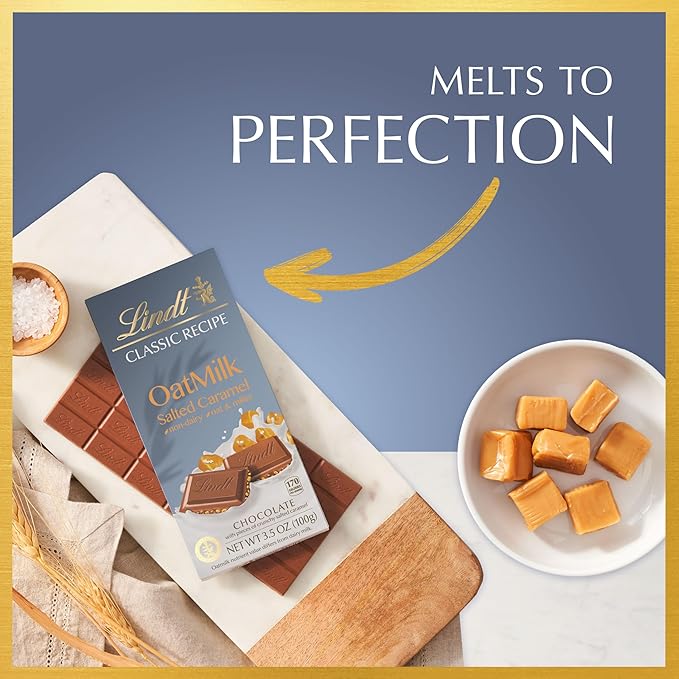 Lindt CLASSIC RECIPE Non-Dairy OatMilk Salted Caramel Chocolate Candy Bar, 10 Pack, 3.5 oz.