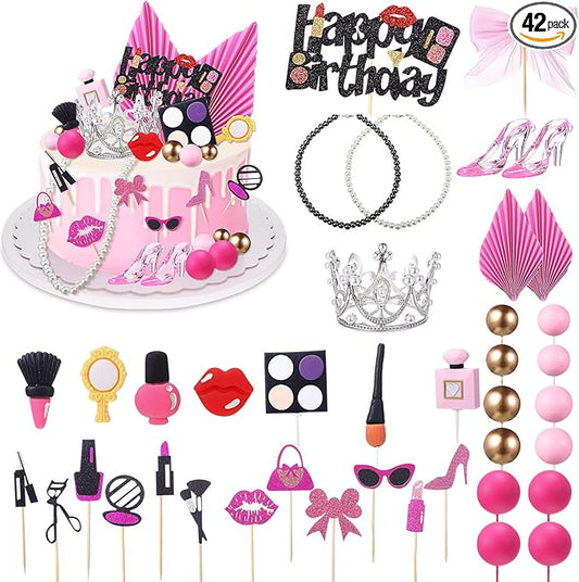 1 Set Makeup Cake Topper Decorations Cosmetics Theme Bridal Cake Topper Party Lipstick Perfume Picks for Bridal Shower Birthday Party (Classic Style)