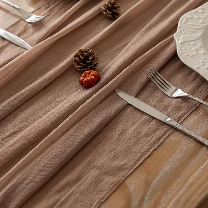 3pcs Nude Gauze Rustic Cheesecloth Table Runner 120 Inch 10 FT for Wedding Baby Shower Bridal Shower Birthday Engagement Garden Outdoor Party Long Sheer Boho Decorations