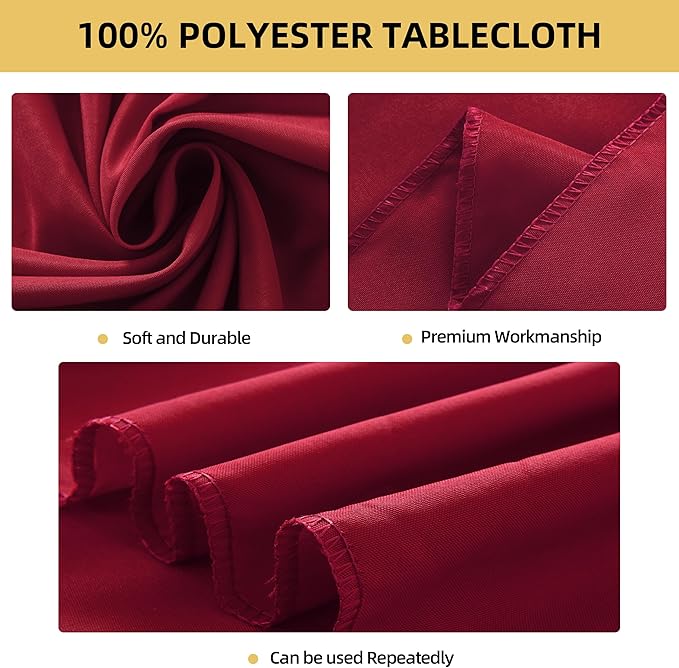10-Pack 60x102 inch Burgundy Table Cloths, Solid Stain and Wrinkle Resistant Oblong Tablecloth, Premium Plain Weave Polyester Fabric Rectangle Table Linen Covers for Hotel, Wedding