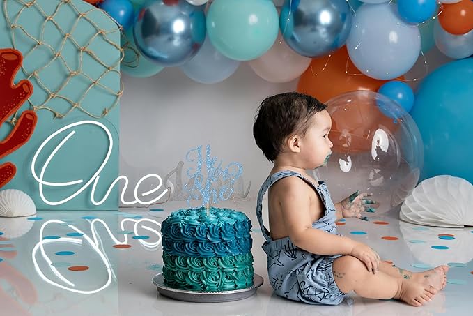 He or She Cake Topper - Glitter Gold Gender Reveal Cake Topper Decorations, Suitable for Baby Shower Favors, Baby Gender Reveal, Baby Birthday Party or Baby Photo Booth Props (Sky Blue)